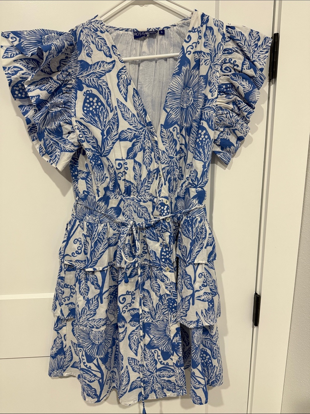 NWOT Blue & White Floral Ruffle Wrap Dress